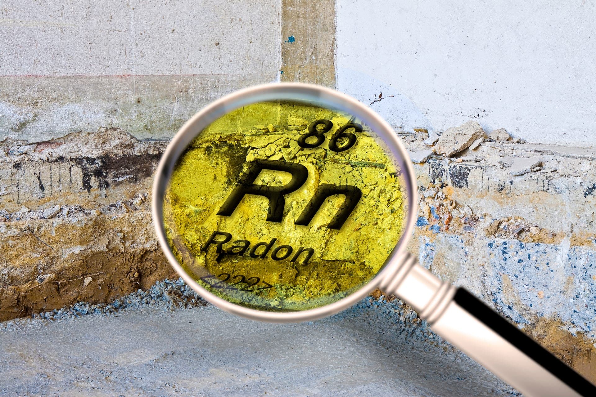 Cross-section diagram concept of radon gas entering a home foundation